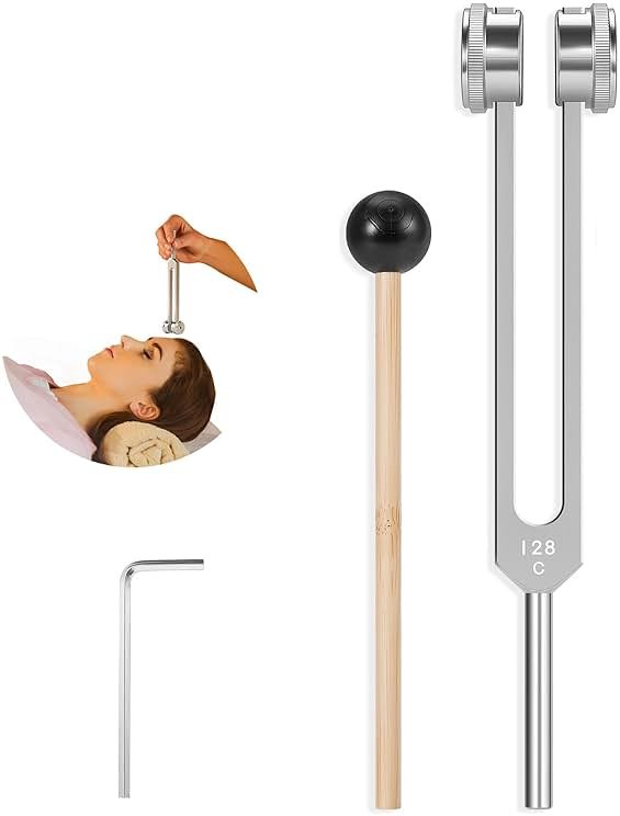 Tuning Fork 128hz with Reflex Hammer for Healing Chakra Set,Healing/Sound Therapy, Aluminum Alloy Sensory Tuning Fork Activator for Healing, Therapy Non Magnetic - Product Image