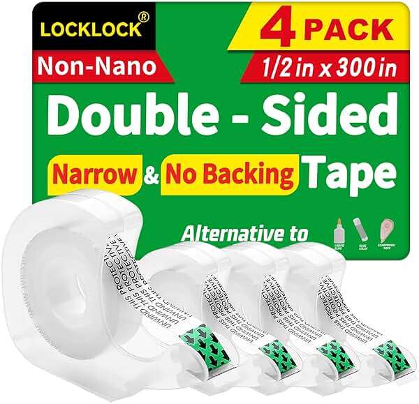 Double Sided Tape, Light Duty Permanent Tape with Dispenser, Narrow Width, Translucent, 4 Pack, 1/2 x 300 inches, Double Stick Tape for Crafts, Arts Projects, Gifts Wrapping, Office School Supplies. - Image 1
