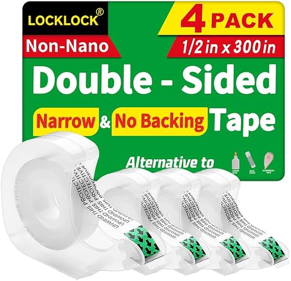 Double Sided Tape, Light Duty Permanent Tape with Dispenser, Narrow Width, Translucent, 4 Pack, 1/2 x 300 inches, Double Stick Tape for Crafts, Arts Projects, Gifts Wrapping, Office School Supplies. - Product Image