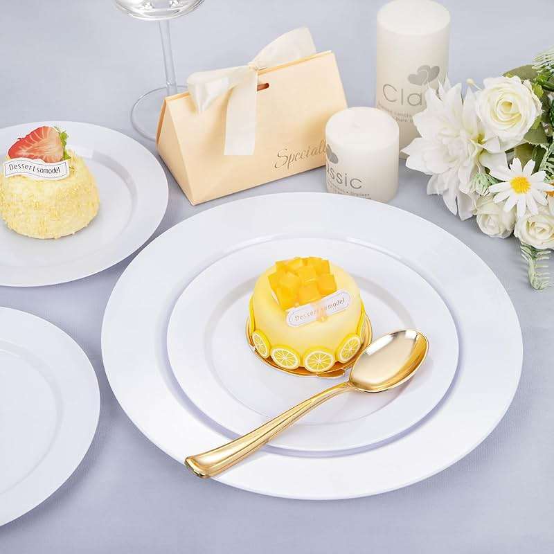 FLOWERCAT 200PCS White Plastic Plates Disposable Plates for Party - White Bulk Plastic Plates - 100 10" Dinner Plates and 100 7" Salad Plates for Wedding & Summer Parties and Events - Image 2