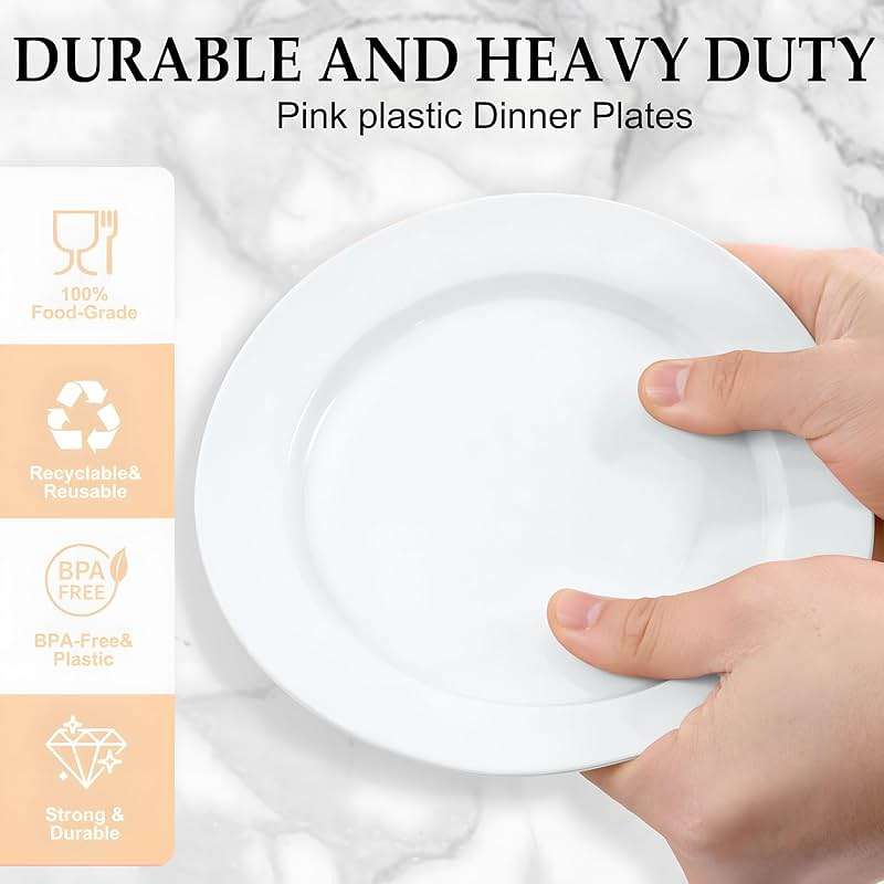 FLOWERCAT 200PCS White Plastic Plates Disposable Plates for Party - White Bulk Plastic Plates - 100 10" Dinner Plates and 100 7" Salad Plates for Wedding & Summer Parties and Events - Image 4