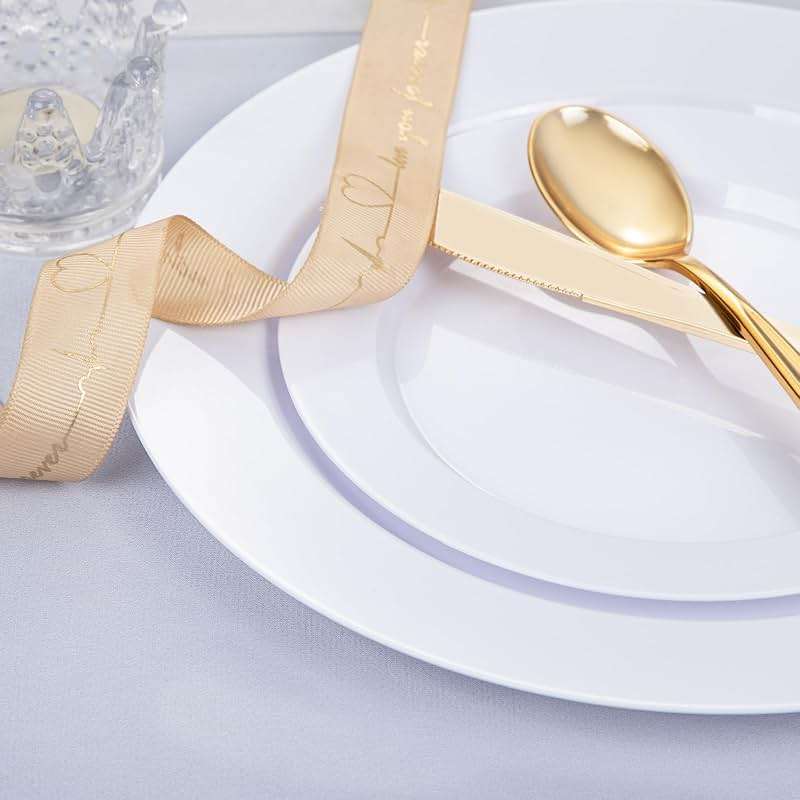 FLOWERCAT 200PCS White Plastic Plates Disposable Plates for Party - White Bulk Plastic Plates - 100 10" Dinner Plates and 100 7" Salad Plates for Wedding & Summer Parties and Events - Image 5