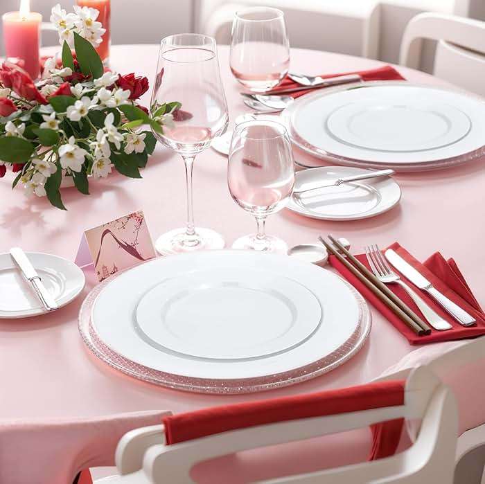 FLOWERCAT 200PCS White Plastic Plates Disposable Plates for Party - White Bulk Plastic Plates - 100 10" Dinner Plates and 100 7" Salad Plates for Wedding & Summer Parties and Events - Image 8