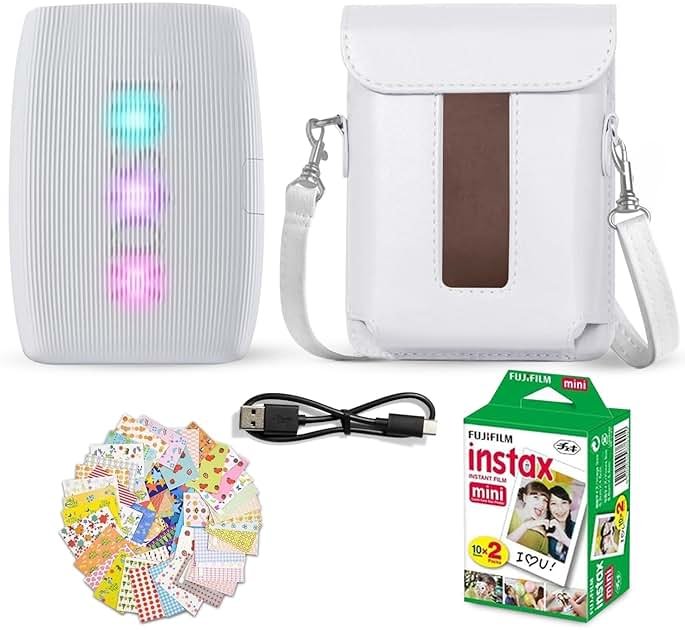 Fujifilm Instax Mini Link 3 Smartphone Printer Clay White + Fuji Film Value Pack (20 Sheets)+ Shutter Accessories Bundle, Incl. Protective Case, 20 Sticker Frames, USB Type C Cable - Product Image