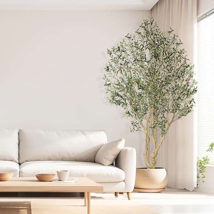 Realead Artificial Olive Tree 8ft - Large Faux Olive Tree with Realistic Leaves and Olives - Full and Grand Design Fake Olive Tree with Sturdy Base for Indoor Office Decor - Image 2