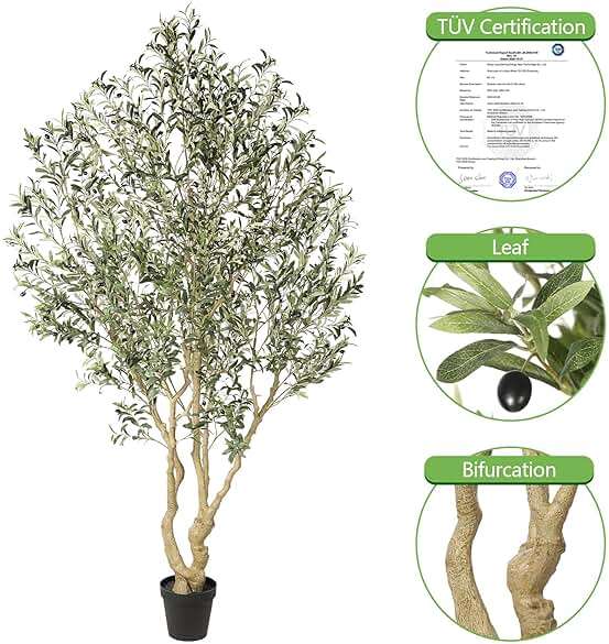Realead Artificial Olive Tree 8ft - Large Faux Olive Tree with Realistic Leaves and Olives - Full and Grand Design Fake Olive Tree with Sturdy Base for Indoor Office Decor - Image 4