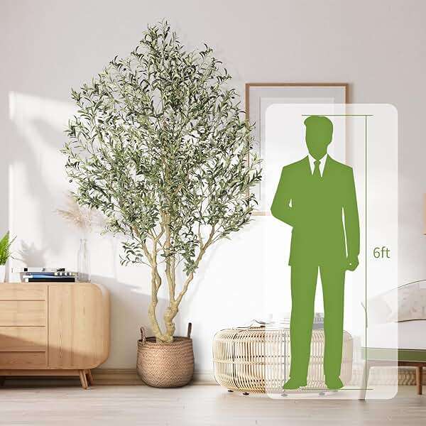 Realead Artificial Olive Tree 8ft - Large Faux Olive Tree with Realistic Leaves and Olives - Full and Grand Design Fake Olive Tree with Sturdy Base for Indoor Office Decor - Image 5