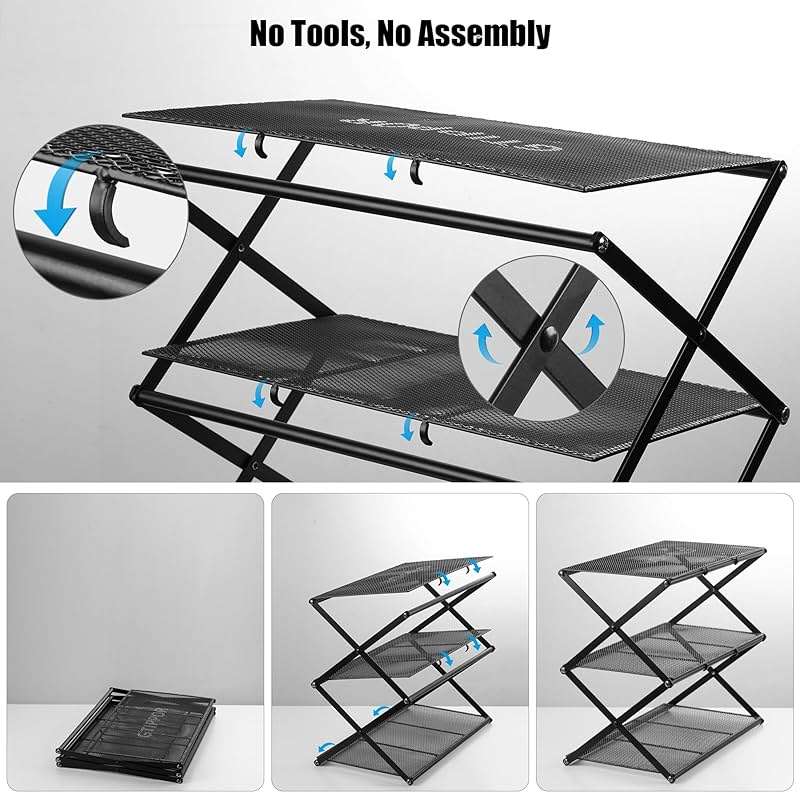GTIPPOR Shoe Rack for Entryway 4 Tier Foldable Shoe Rack Without Assembly Collapsible Metal Shoe Organizer Folding Shoe Storage Rack for Door, Living Room, Black - Image 4