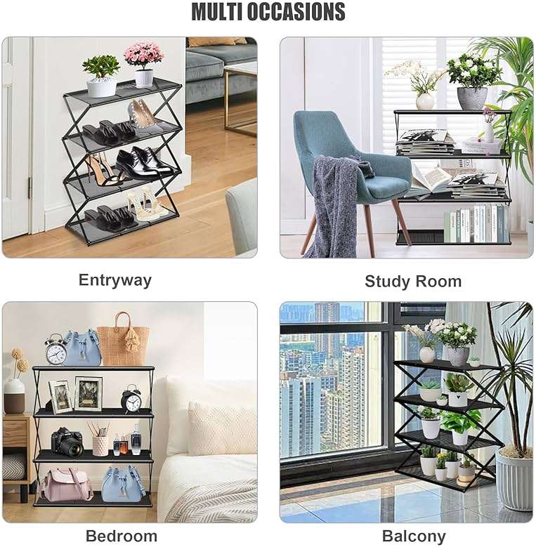 GTIPPOR Shoe Rack for Entryway 4 Tier Foldable Shoe Rack Without Assembly Collapsible Metal Shoe Organizer Folding Shoe Storage Rack for Door, Living Room, Black - Image 6