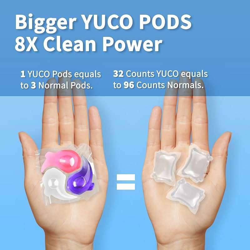 YUCO Pods Laundry Detergent Hypoallergenic, 3IN1 Super Cleaning Power, Microcapsule Fragrance Retention Technology (Floral Scent,1 Box of 32 Pod,Net 15g/pod,Net 480g) - Image 4