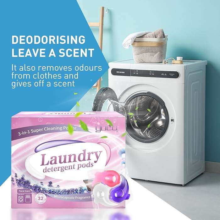 YUCO Pods Laundry Detergent Hypoallergenic, 3IN1 Super Cleaning Power, Microcapsule Fragrance Retention Technology (Floral Scent,1 Box of 32 Pod,Net 15g/pod,Net 480g) - Image 7