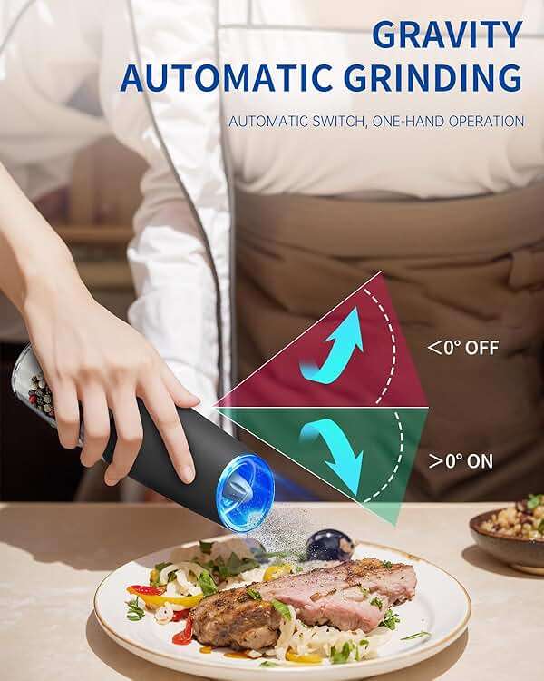CIRCLE JOY Gravity Electric Salt and Pepper Grinder Set Automatic Salt and Pepper Grinder Set with LED Light, Battery Operated, Adjustable Coarseness, Large Capacity, for Home Kitchen BBQ, Black - Image 2