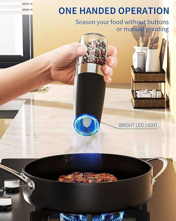 CIRCLE JOY Gravity Electric Salt and Pepper Grinder Set Automatic Salt and Pepper Grinder Set with LED Light, Battery Operated, Adjustable Coarseness, Large Capacity, for Home Kitchen BBQ, Black - Image 5