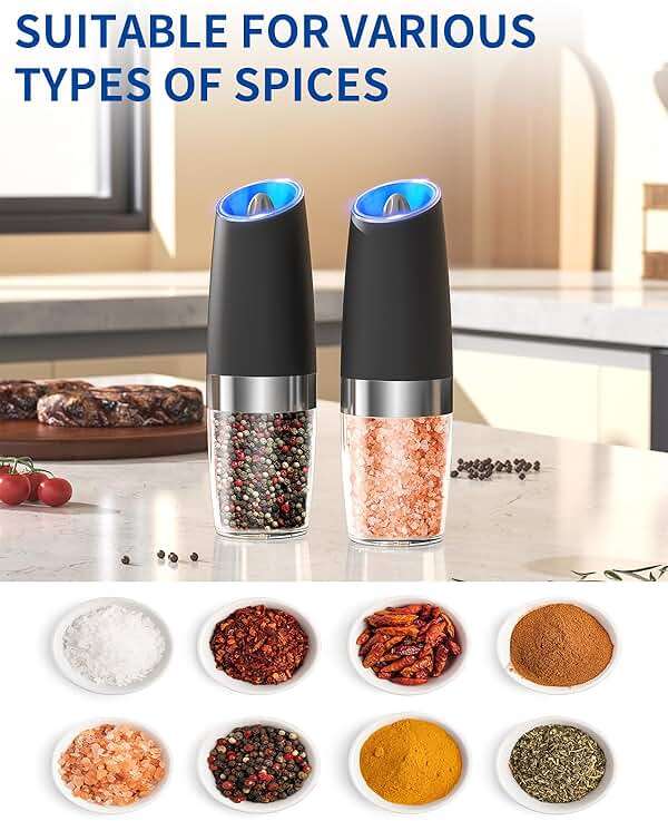 CIRCLE JOY Gravity Electric Salt and Pepper Grinder Set Automatic Salt and Pepper Grinder Set with LED Light, Battery Operated, Adjustable Coarseness, Large Capacity, for Home Kitchen BBQ, Black - Image 6