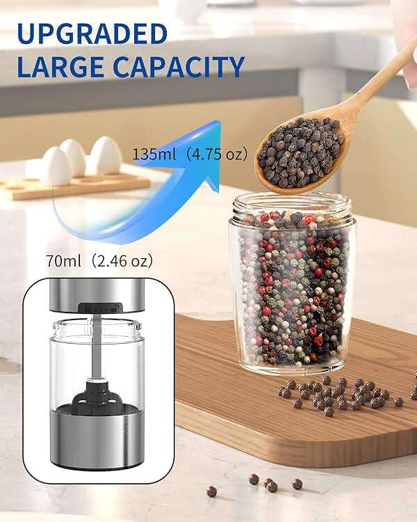 CIRCLE JOY Gravity Electric Salt and Pepper Grinder Set Automatic Salt and Pepper Grinder Set with LED Light, Battery Operated, Adjustable Coarseness, Large Capacity, for Home Kitchen BBQ, Black - Image 7