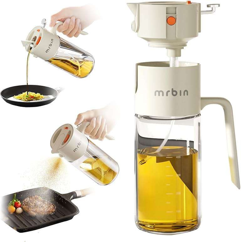 MRBIN 2 in 1 Olive Oil Dispenser Spray and Pour, 550ml / 18.5oz Food Grade Glass Avocado Mist Bottle, Vinegar refillable Dressing Container for Air Fryer, Salad, Frying, BBQ Nonstick Cooking - Image 1