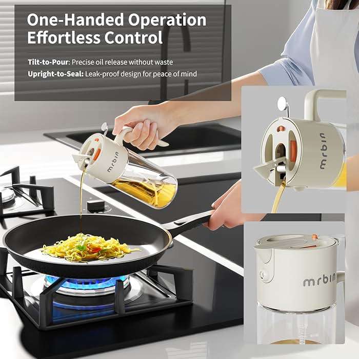 MRBIN 2 in 1 Olive Oil Dispenser Spray and Pour, 550ml / 18.5oz Food Grade Glass Avocado Mist Bottle, Vinegar refillable Dressing Container for Air Fryer, Salad, Frying, BBQ Nonstick Cooking - Image 7