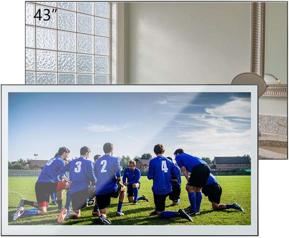 Soulaca 43 inches Large 4K Waterproof Smart Mirror TV for Bathroom & SPA, IPX6 Goo-gle TV, Wi-Fi, Bluetooth, DTV Tuner, Vanishing Display - Image 1