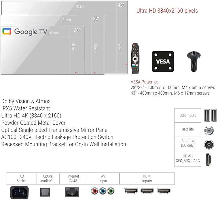 Soulaca 43 inches Large Smart TV Mirror 4K Screen Vanishing IPX6 Waterproof for Bathroom SPA Goo-Gle System WiFi Bluetooth DTV Hotel Advertising Indoor New - Image 8