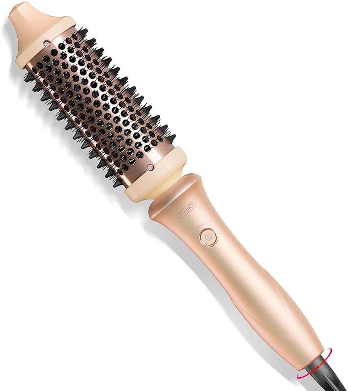 TYMO Thermal Brush Curling Brush - STYLUX 1.7 Inch Blowout Volumizer with Flexi-Fit for Hair Straightening, Heated Round Styler Tool, Hair Straightener and Curler 2 in 1, Dual Voltage, Pink - Image 1