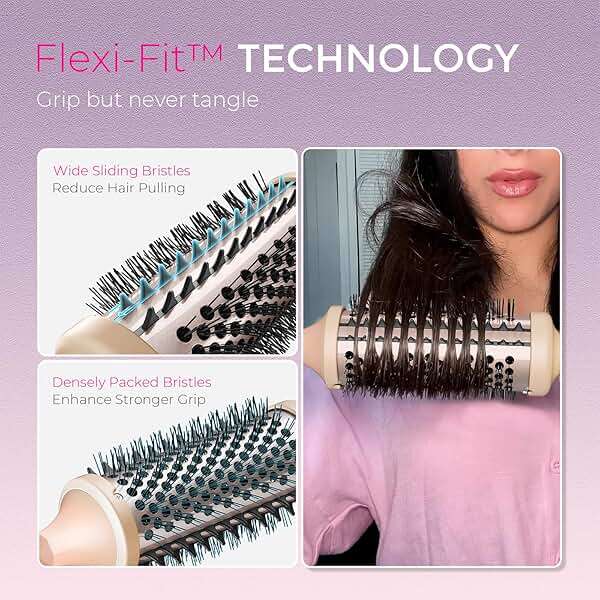 TYMO Thermal Brush Curling Brush - STYLUX 1.7 Inch Blowout Volumizer with Flexi-Fit for Hair Straightening, Heated Round Styler Tool, Hair Straightener and Curler 2 in 1, Dual Voltage, Pink - Image 3