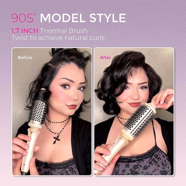 TYMO Thermal Brush Curling Brush - STYLUX 1.7 Inch Blowout Volumizer with Flexi-Fit for Hair Straightening, Heated Round Styler Tool, Hair Straightener and Curler 2 in 1, Dual Voltage, Pink - Image 4