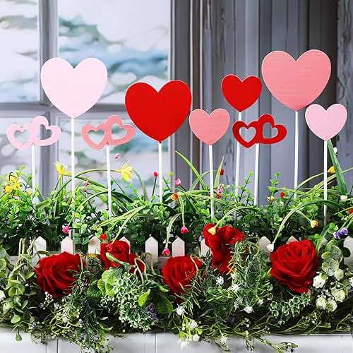 MorningRo 9 Pcs Metal Heart Planter Stakes Valentine's Day Hollow Heart Planter Stakes Valentine's Day Outdoor Decorations for Valentine's Anniversary Wedding Party (Sweet Color) - Image 3