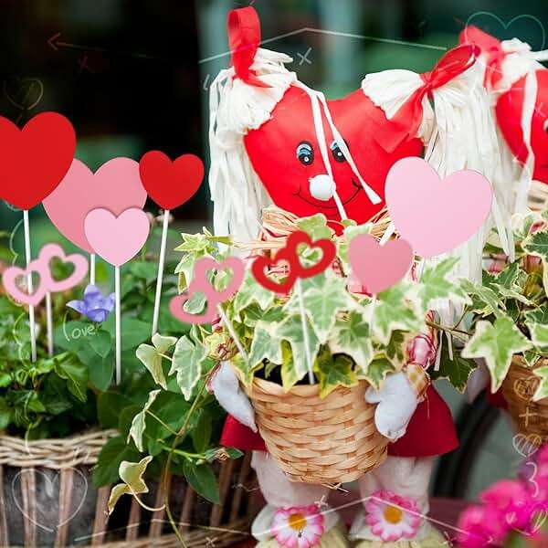 MorningRo 9 Pcs Metal Heart Planter Stakes Valentine's Day Hollow Heart Planter Stakes Valentine's Day Outdoor Decorations for Valentine's Anniversary Wedding Party (Sweet Color) - Image 5