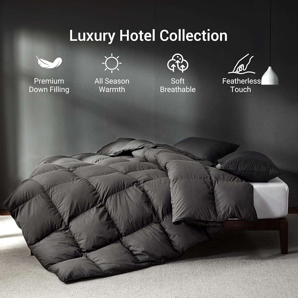 Saisier Grey Goose Feather Down Comforter Queen Size, Premium All Season Duvet Insert, 750+ Fill Power 1200TC Cotton Blend Fabric Hotel Style Comforter, 42 Oz Lightweight (90x90, Dark Grey) - Image 2