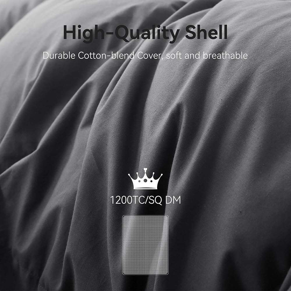 Saisier Grey Goose Feather Down Comforter Queen Size, Premium All Season Duvet Insert, 750+ Fill Power 1200TC Cotton Blend Fabric Hotel Style Comforter, 42 Oz Lightweight (90x90, Dark Grey) - Image 3