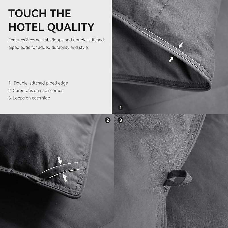 Saisier Grey Goose Feather Down Comforter Queen Size, Premium All Season Duvet Insert, 750+ Fill Power 1200TC Cotton Blend Fabric Hotel Style Comforter, 42 Oz Lightweight (90x90, Dark Grey) - Image 5