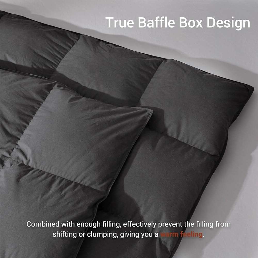 Saisier Grey Goose Feather Down Comforter Queen Size, Premium All Season Duvet Insert, 750+ Fill Power 1200TC Cotton Blend Fabric Hotel Style Comforter, 42 Oz Lightweight (90x90, Dark Grey) - Image 6