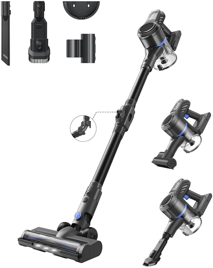 MOVA J30 Cordless Vacuum Cleaner,144AW Powerful Suction, 180° Folding Tube Cleans Corners, 4-in-1 Stick Vacuum, 60Min Runtime, Anti-Tangle Brush with Lights, Deep Clean Pet Hair, Hard Floor, Carpet - Product Image