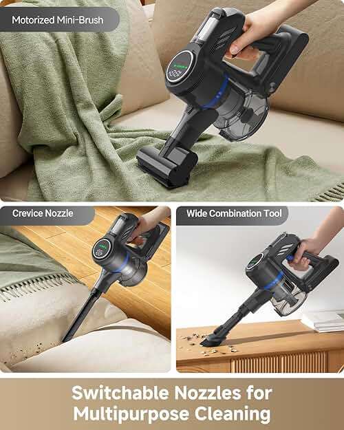 MOVA J30 Cordless Vacuum Cleaner,144AW Powerful Suction, 180° Folding Tube Cleans Corners, 4-in-1 Stick Vacuum, 60Min Runtime, Anti-Tangle Brush with Lights, Deep Clean Pet Hair, Hard Floor, Carpet - Image 6