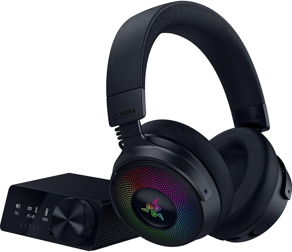 Razer Kraken V4 Pro Wireless Gaming Headset: OLED Control Hub - HD Haptics - 2.4GHz Wireless - Bluetooth - USB - 3.5 mm - Super Wideband Mic - For PC, Mac, PS5, Nintendo Switch, Steam Deck, Smartphone - Product Image