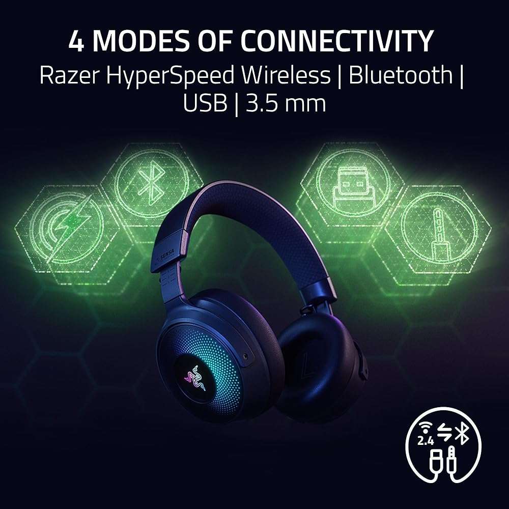 Razer Kraken V4 Pro Wireless Gaming Headset: OLED Control Hub - HD Haptics - 2.4GHz Wireless - Bluetooth - USB - 3.5 mm - Super Wideband Mic - For PC, Mac, PS5, Nintendo Switch, Steam Deck, Smartphone - Image 6