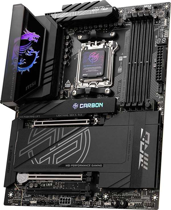 MSI MPG X870E Carbon WiFi Gaming Motherboard (AMD Ryzen 9000/8000/7000 Series Processors, AM5, DDR5, PCIe 5.0, M.2 Gen5, SATA 6Gb/s, USB 40Gbps, HDMI, Wi-Fi 7, Bluetooth 5.4, 5Gbps LAN, ATX) - Image 2
