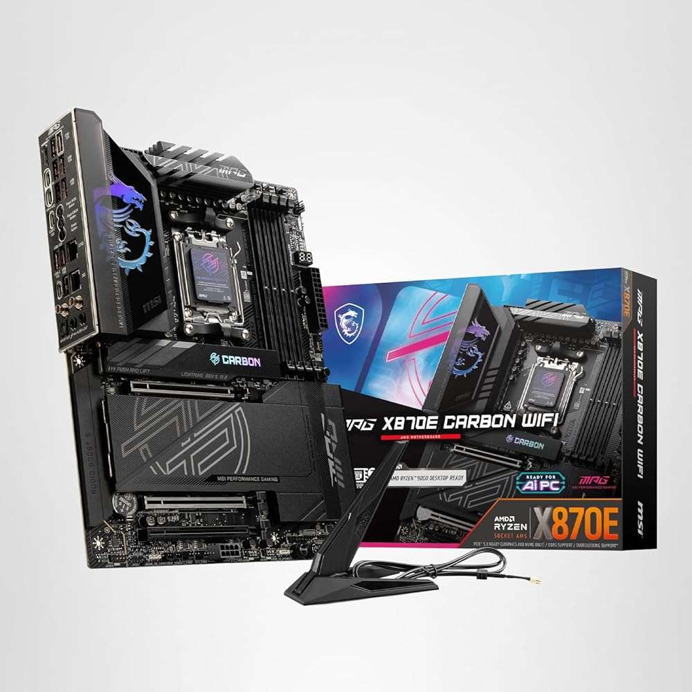 MSI MPG X870E Carbon WiFi Gaming Motherboard (AMD Ryzen 9000/8000/7000 Series Processors, AM5, DDR5, PCIe 5.0, M.2 Gen5, SATA 6Gb/s, USB 40Gbps, HDMI, Wi-Fi 7, Bluetooth 5.4, 5Gbps LAN, ATX) - Image 6
