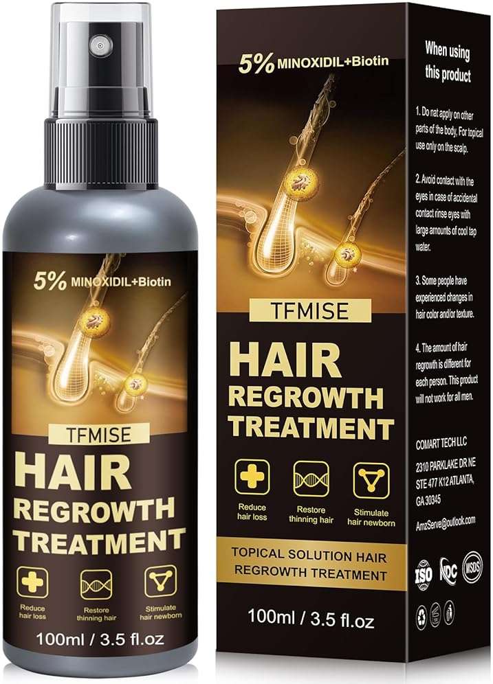 Minoxidil Spray - 5% Minoxidil for Men, Minoxidil for Women Hair Growth Products, Extra Strength Hair Regrowth Devices with Biotin, Help to Stop Loss Hair Unscented Light and non Greasy 3.38 Fl.OZ - Image 1