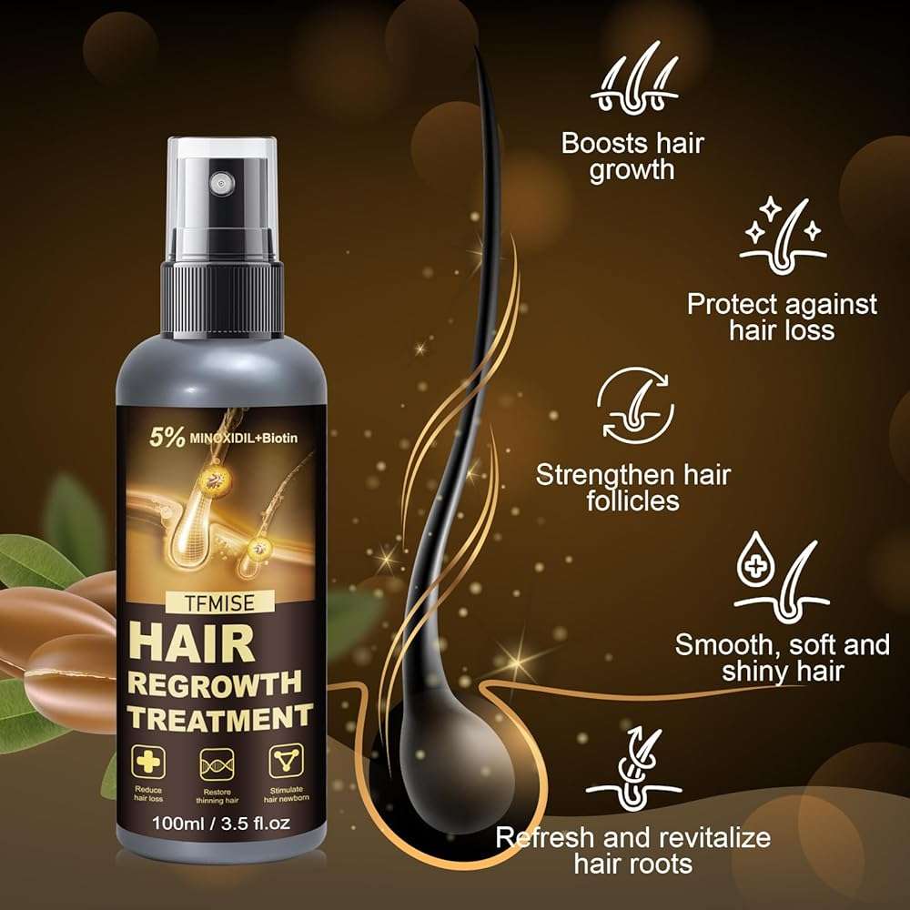 Minoxidil Spray - 5% Minoxidil for Men, Minoxidil for Women Hair Growth Products, Extra Strength Hair Regrowth Devices with Biotin, Help to Stop Loss Hair Unscented Light and non Greasy 3.38 Fl.OZ - Image 3