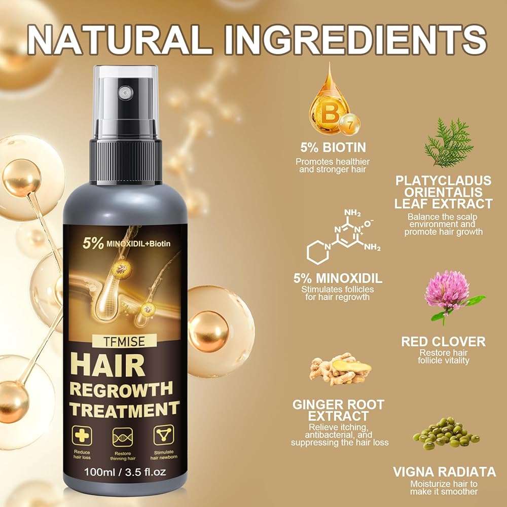 Minoxidil Spray - 5% Minoxidil for Men, Minoxidil for Women Hair Growth Products, Extra Strength Hair Regrowth Devices with Biotin, Help to Stop Loss Hair Unscented Light and non Greasy 3.38 Fl.OZ - Image 4