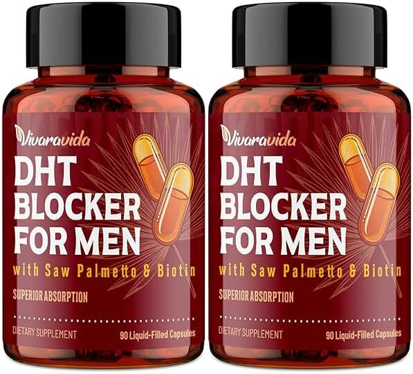 DHT Blocker for Men | Hair Growth Supplement with Saw Palmetto & Biotin - Hair Growth Vitamins - Hair Regrowth - Natural Hair Loss Supplements Liquid-Filled - Proprietary Herbal Blends (180 Capsules) - Product Image