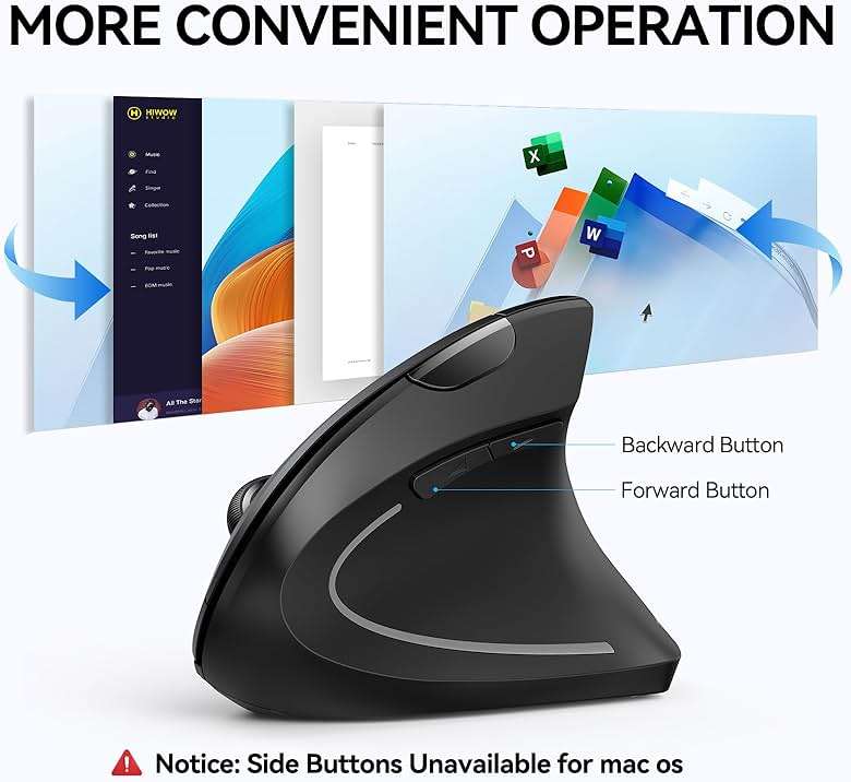 TECKNET Ergonomic Mouse, Wireless Bluetooth Vertical Mouse, 4800 DPI Optical Tracking, 6 Adjustable DPI, Quiet Clicks, 2.4GHz with USB A Receiver, 12 Months Battery, 6 Buttons, Wide Compatibility - Image 6