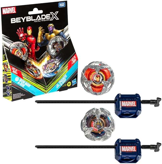 Beyblade X, Marvel Collab, Iron Man 4-80B vs.Thanos 4-60P Multipack - 2 Top & 2 Launchers Toy Set - Ages 8 and Up - Image 1