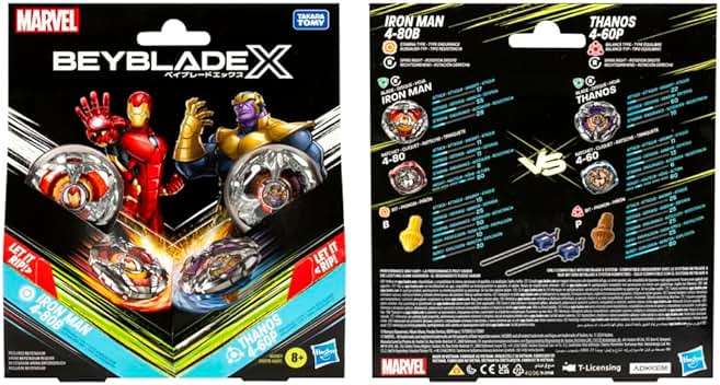 Beyblade X, Marvel Collab, Iron Man 4-80B vs.Thanos 4-60P Multipack - 2 Top & 2 Launchers Toy Set - Ages 8 and Up - Image 2