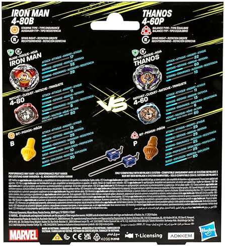 Beyblade X, Marvel Collab, Iron Man 4-80B vs.Thanos 4-60P Multipack - 2 Top & 2 Launchers Toy Set - Ages 8 and Up - Image 4