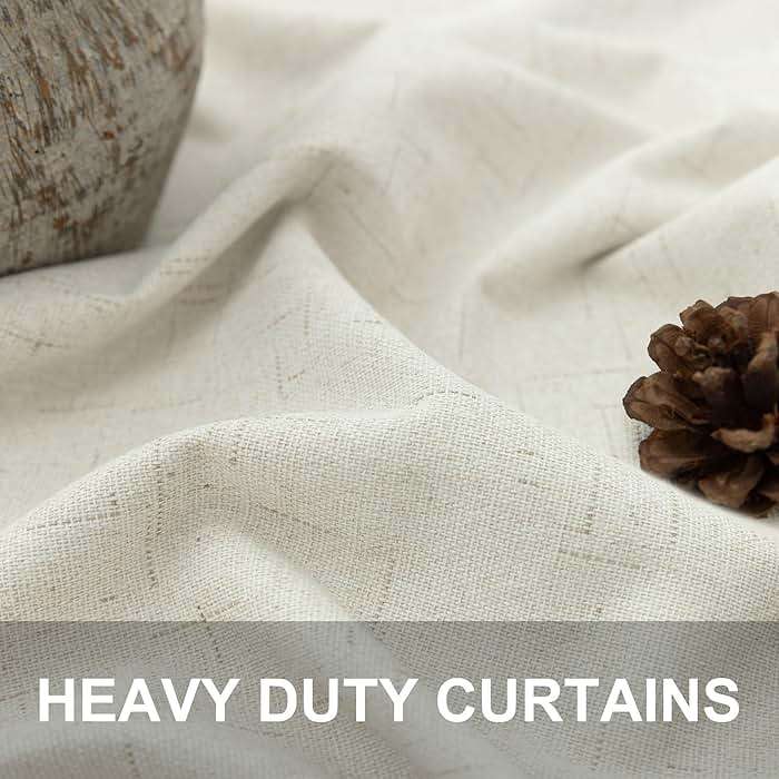 100% Blackout Curtains 84 Inch Length 2 Panels Set Neutral Boho Linen Farmhouse for Bedroom Windows Living Room Darkening Thermal Insulated Drapes Natural Cream Ivory 7ft Long Back Tab Pleated Pocket - Image 3