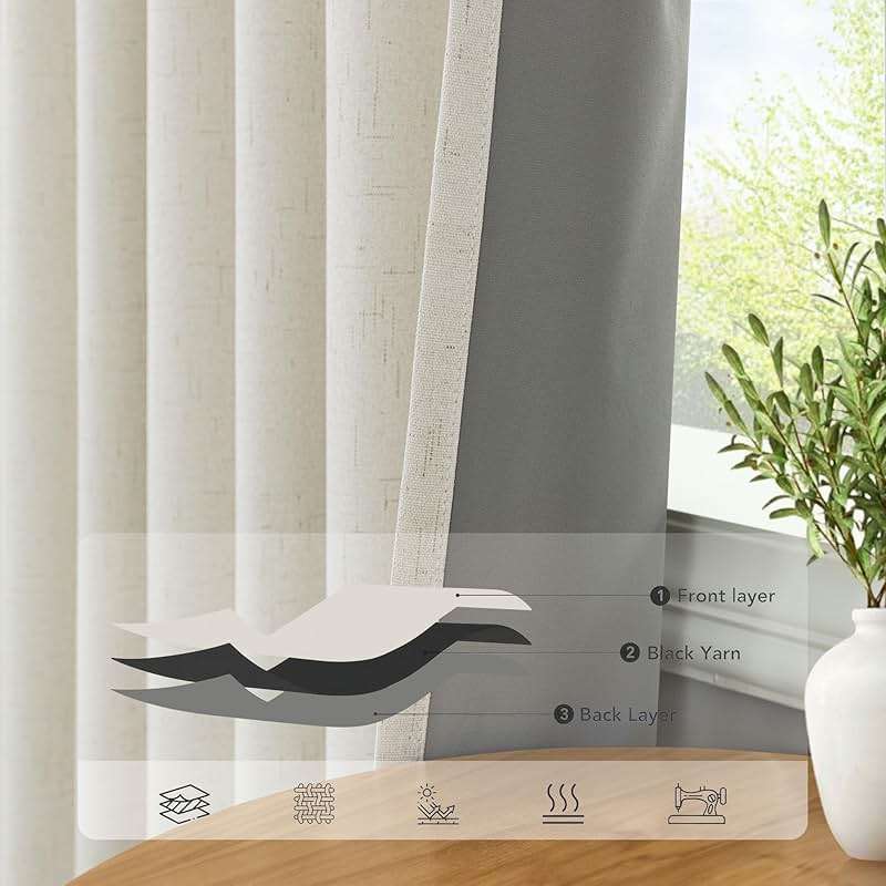 100% Blackout Curtains 84 Inch Length 2 Panels Set Neutral Boho Linen Farmhouse for Bedroom Windows Living Room Darkening Thermal Insulated Drapes Natural Cream Ivory 7ft Long Back Tab Pleated Pocket - Image 5
