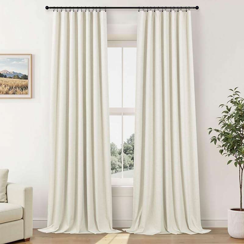 100% Blackout Curtains 84 Inch Length 2 Panels Set Neutral Boho Linen Farmhouse for Bedroom Windows Living Room Darkening Thermal Insulated Drapes Natural Cream Ivory 7ft Long Back Tab Pleated Pocket - Image 8