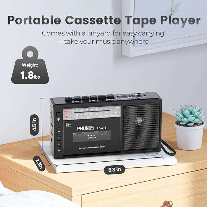 PRUNUS J-360 Cassette Tape Player Boombox with Solar/Rechargeable Battery Operated,AM FM Portable Radio,Bluetooth Tape Player Recorder,AUX/TF/USB Drive, Headphone Jack,Tape Recorder Cassette Player - Image 7